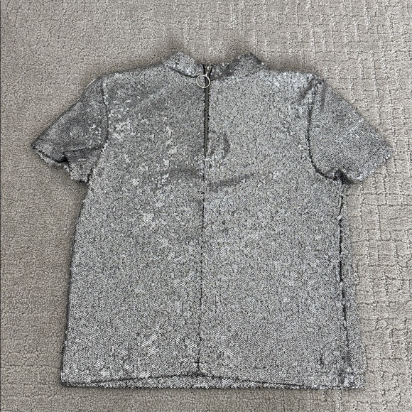 Zara Sparkly Sequined Knit Mock Neck Short Sleeve Blouse Top - Picture 5 of 6